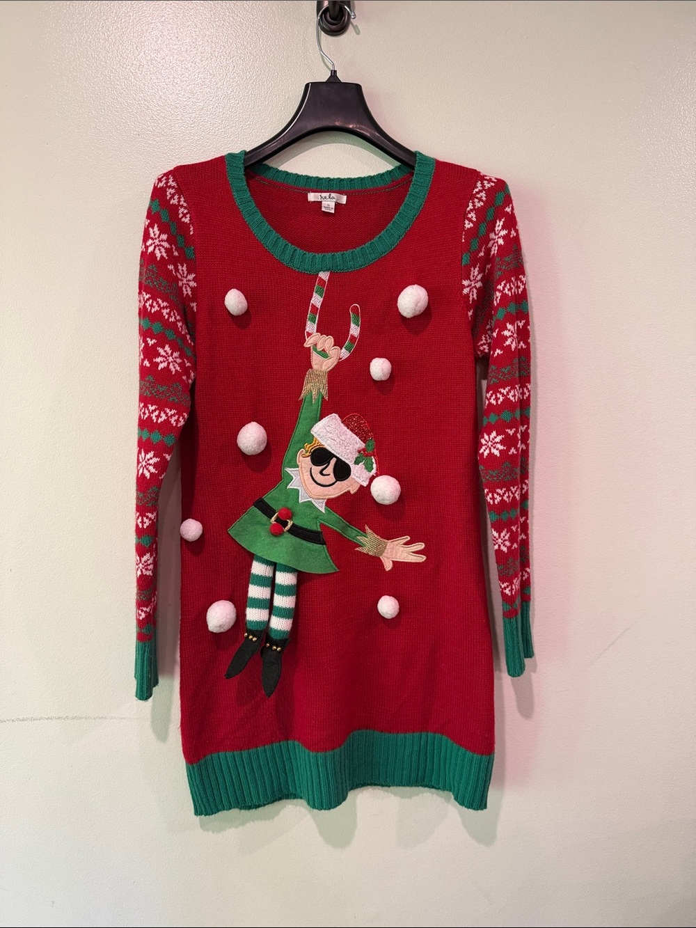 Red & Green Elf Holiday Sweater Dress (S)